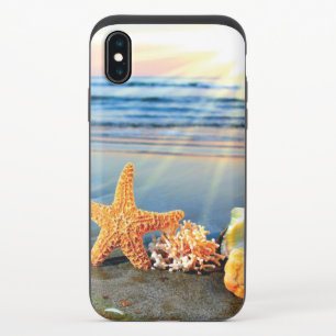 Sea shells and starfish on beach iPhone x slider case