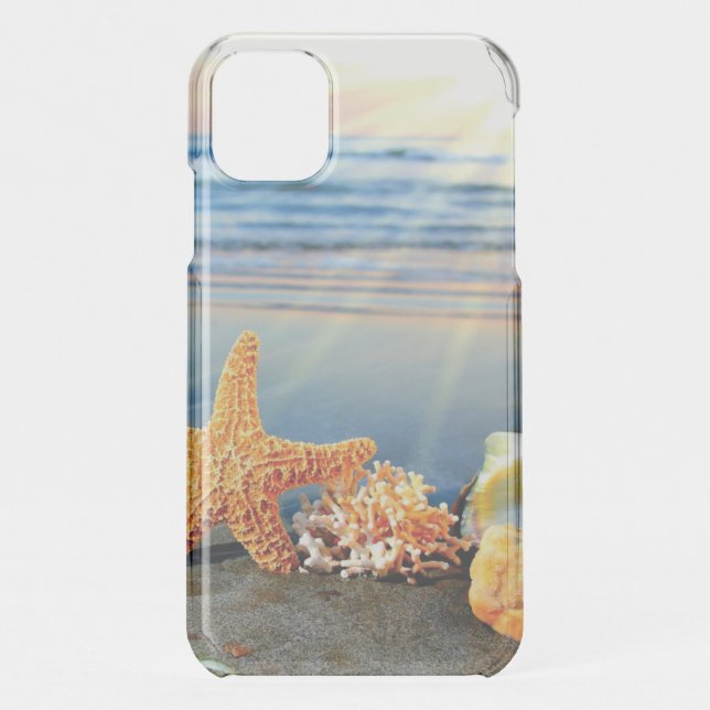 Sea shells and starfish on beach uncommon iPhone case (Back)