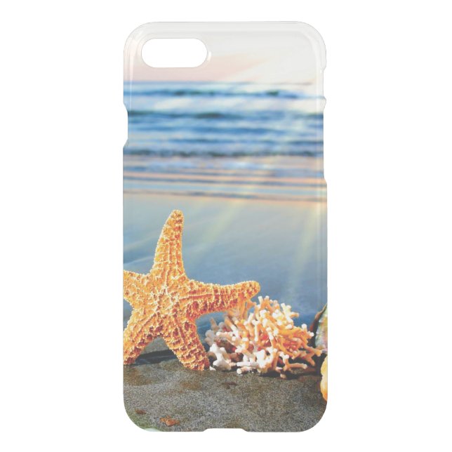 Sea shells and starfish on beach uncommon iPhone case (Back)