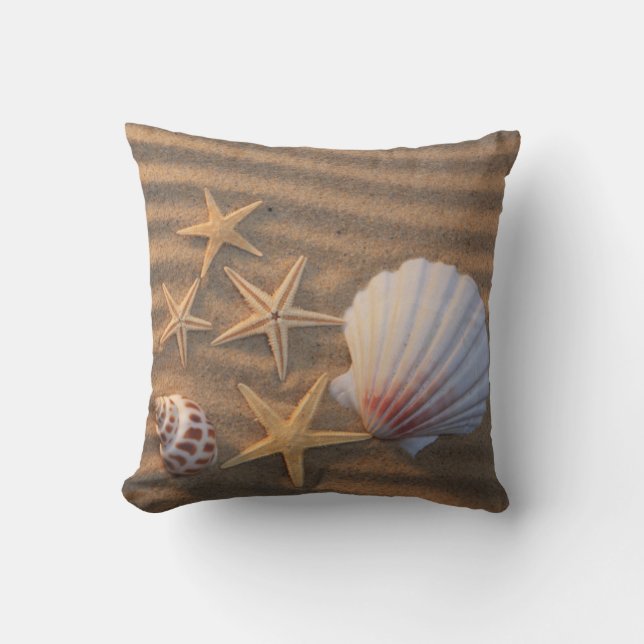 Sea Shells And Starfish Throw Pillow (Front)