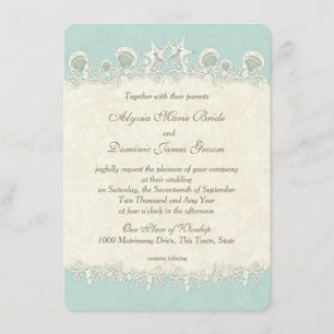Sea Shells and Starfish Vintage Wedding Invitation
