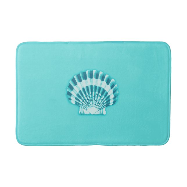 Sea shells - aqua and teal bathroom mat (Front)