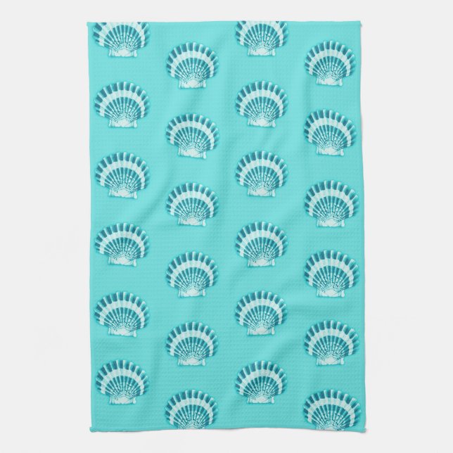 Sea shells - aqua and teal towel (Vertical)