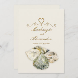 Sea shells art beach wedding invitations