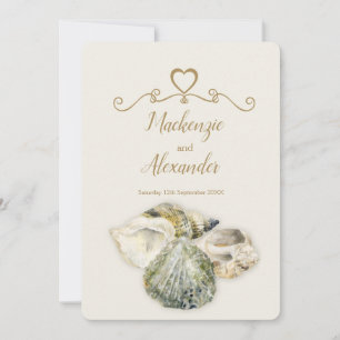 Sea shells art beach wedding invitations