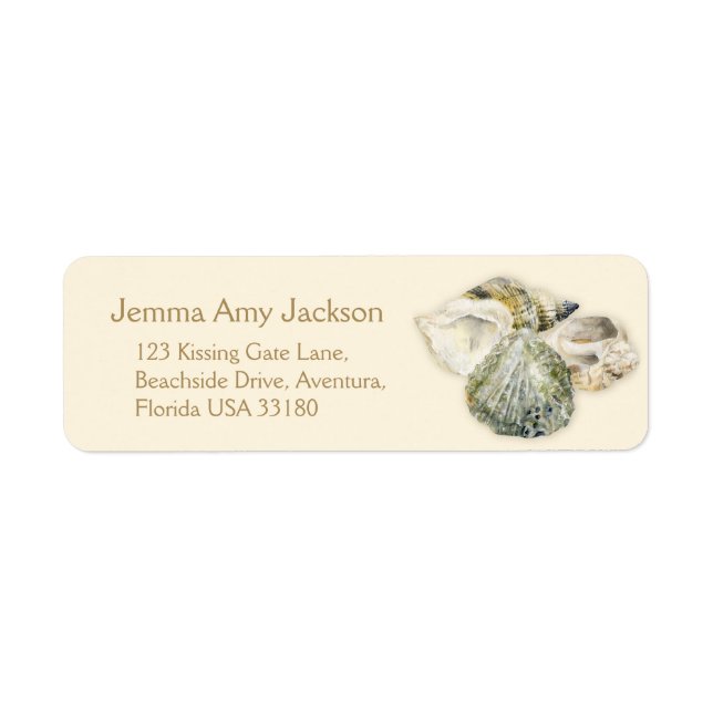 Sea shells art cream wedding return reply label (Front)