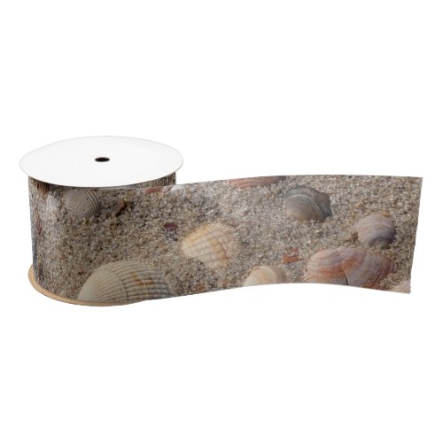 Sea shells at a sandy beach photo satin ribbon