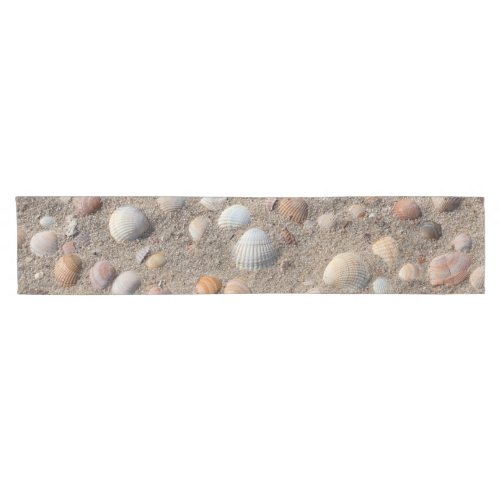 Sea shells at a sandy summer beach photo  short table runner