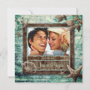 Sea Shells Beach Wedding Green Invitation