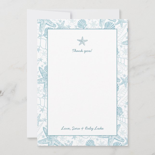 Sea Shells Boy Baby Shower thank you notes (Front)