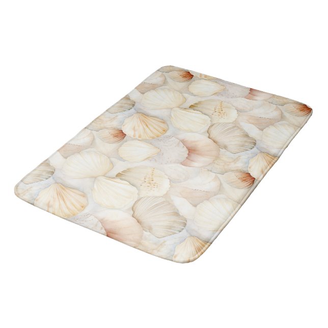 Sea Shells Cream Sand Ivory Beach  Bath Mat (Angled)