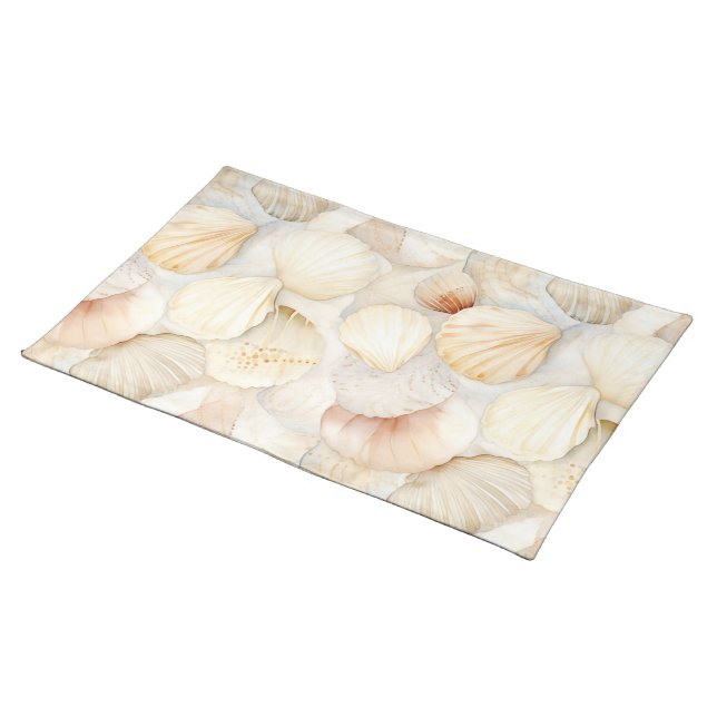 Sea Shells Cream Sand Ivory Beach  Cloth Placemat (On Table)