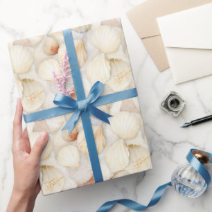 Sea Shells Cream Sand Ivory Beach Wedding Wrapping Paper