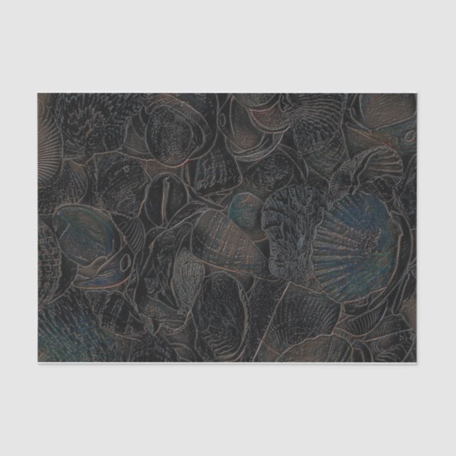 Sea Shells Dark Teal Black Ocean Beach Art Tissue Paper (Front)