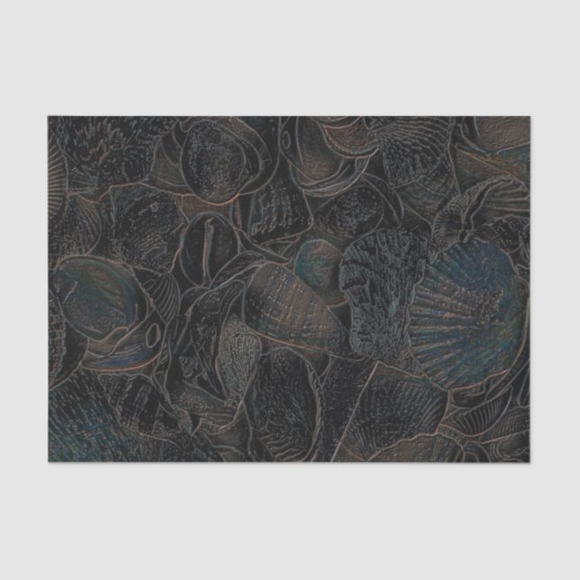 Sea Shells Dark Teal Black Ocean Beach Art Tissue Paper (Front)