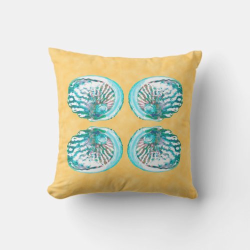 Sea Shells Design Turquoise and Yellow Throw Pillow