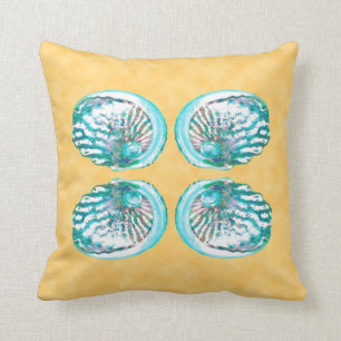 Sea Shells Design, Turquoise and Yellow. Throw Pillow