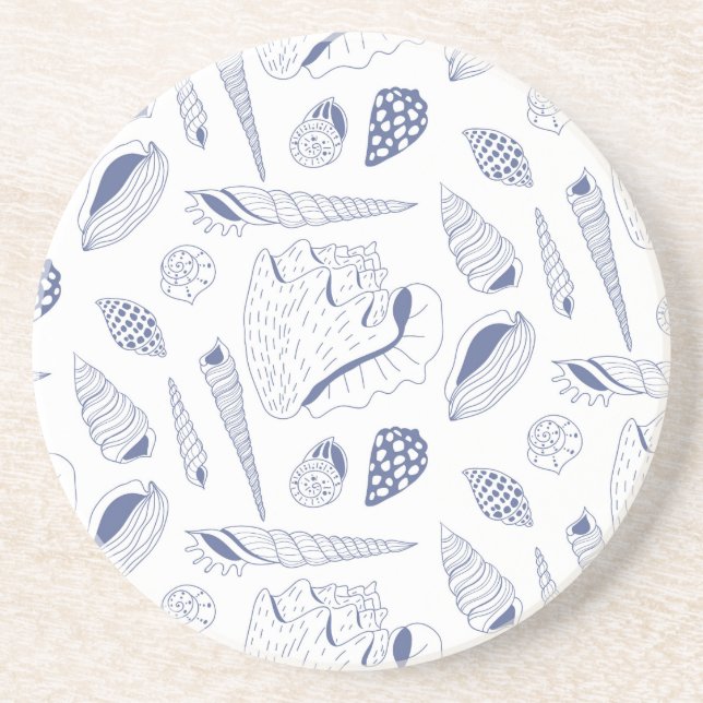 Sea shells drawing in blue and white coaster (Front)