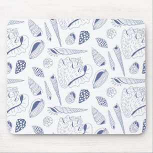 Sea shells drawing in blue and white mouse pad