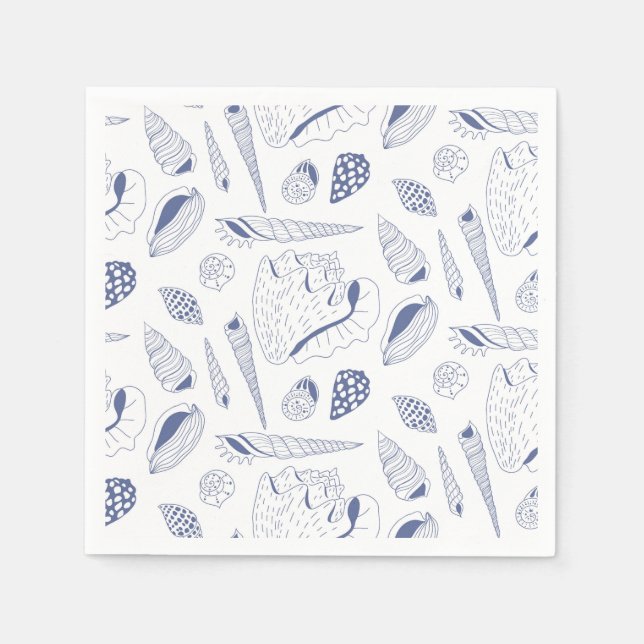 Sea shells drawing in blue and white paper napkins (Front)