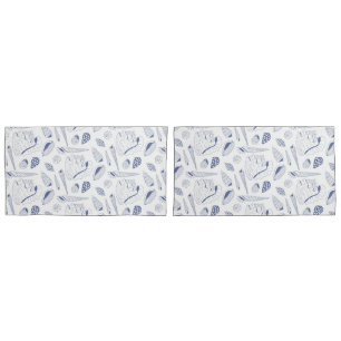 Sea shells drawing in blue and white pillow case