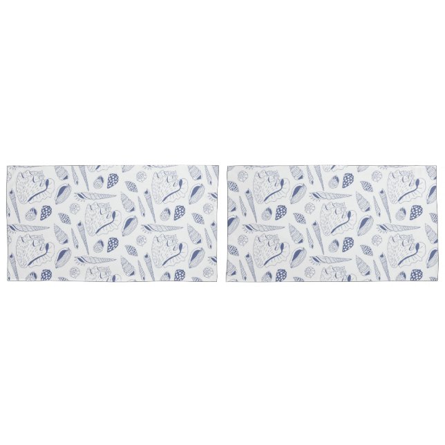 Sea shells drawing in blue and white pillow case (Front-Set)