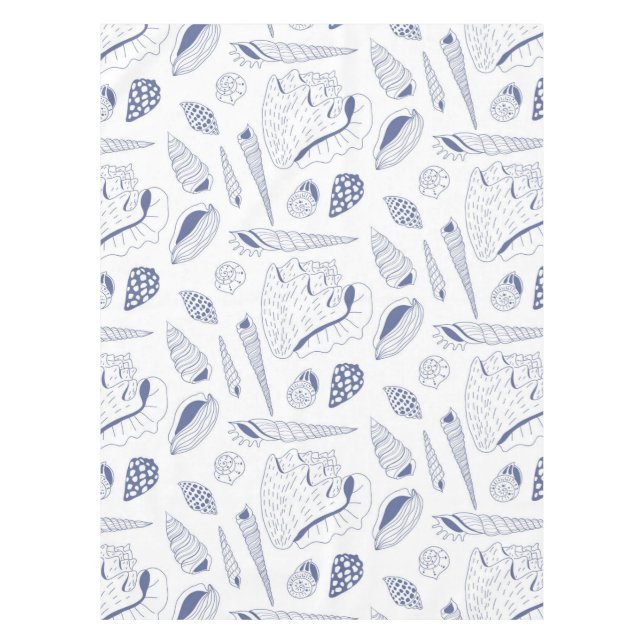Sea shells drawing in blue and white tablecloth (Front)