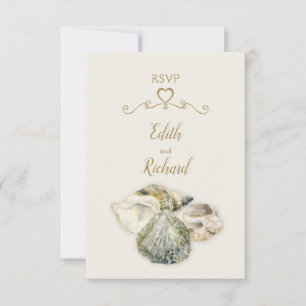 Sea shells fine art art beach wedding RSVP card