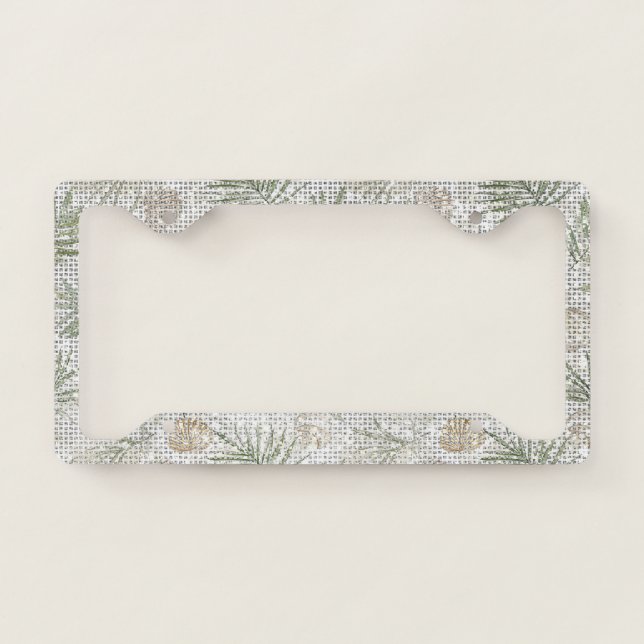 Sea Shells Green Leaves Beach Sparkle License Plate Frame (Front)
