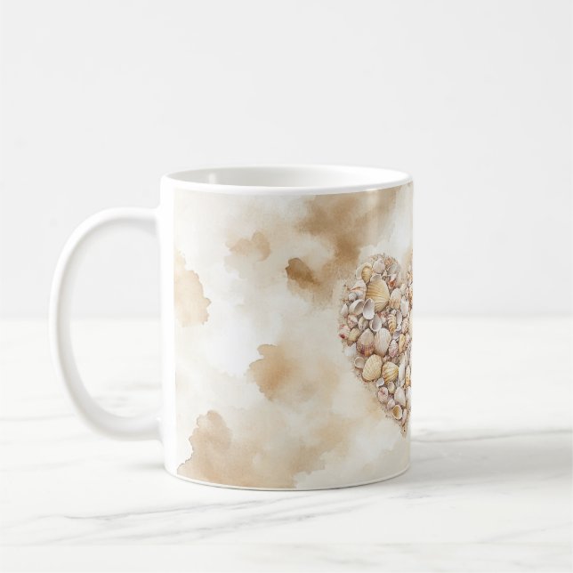 Sea Shells Heart Beach Happy Place Coffee Mug (Left)