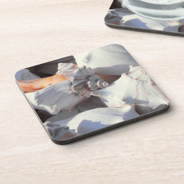 Sea Shells in sunlight and shadow Beverage Coaster (Left Side)