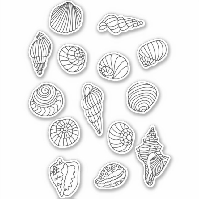Sea Shells Line Art Drawing Sticker (Front)