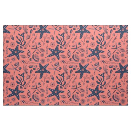 Sea shells  living coral background fabric