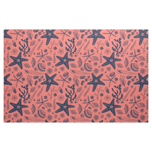 Sea shells  living coral background fabric (Fat Quarter)