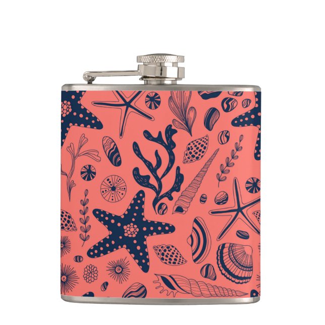 Sea shells  living coral background flask (Front)