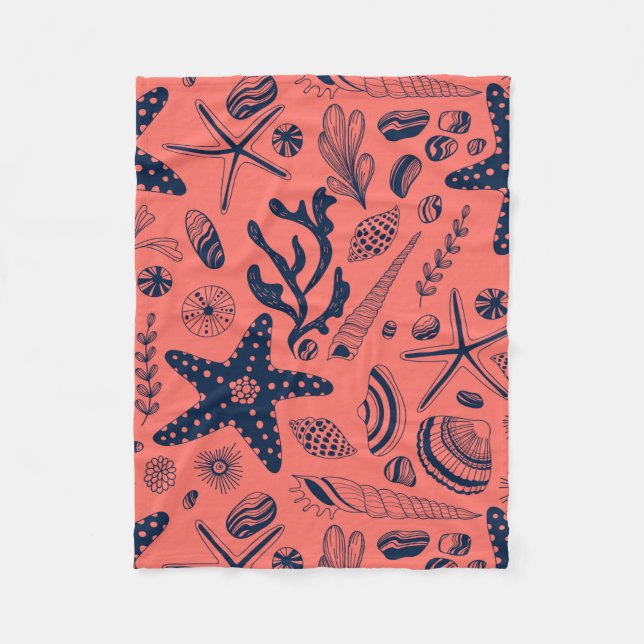 Sea shells  living coral background fleece blanket (Front)