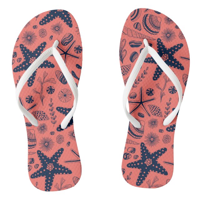 Sea shells  living coral background flip flops (Footbed)