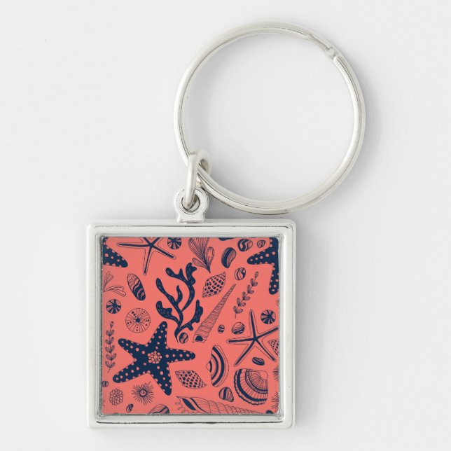 Sea shells  living coral background keychain (Front)