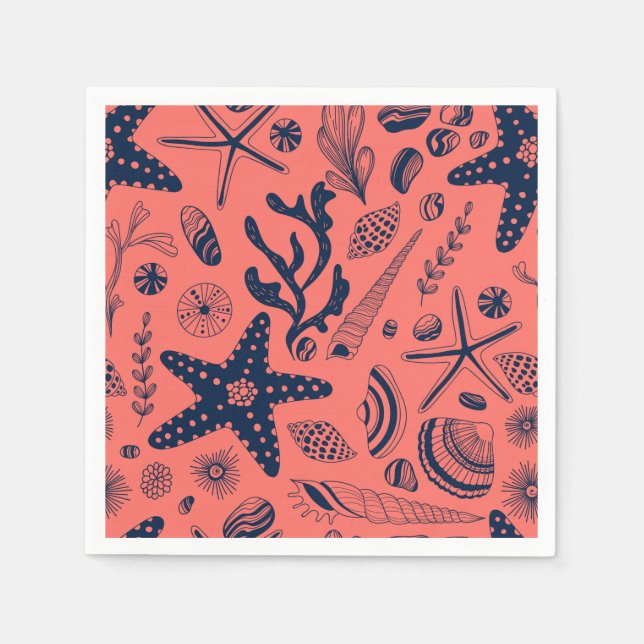Sea shells  living coral background napkins (Front)