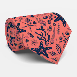 Sea shells living coral background neck tie