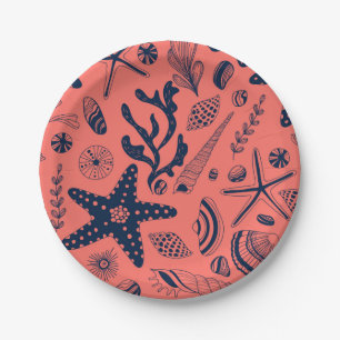 Sea shells living coral background paper plates