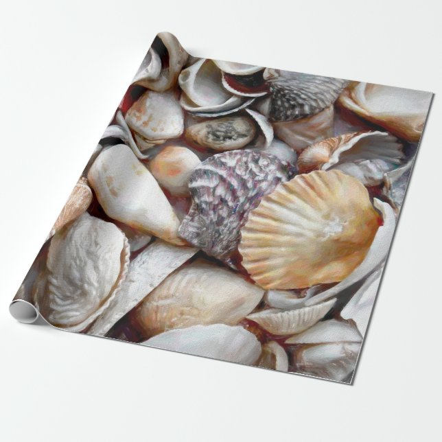Sea Shells Ocean Beach Beautiful Decoupage Wrapping Paper (Unrolled)