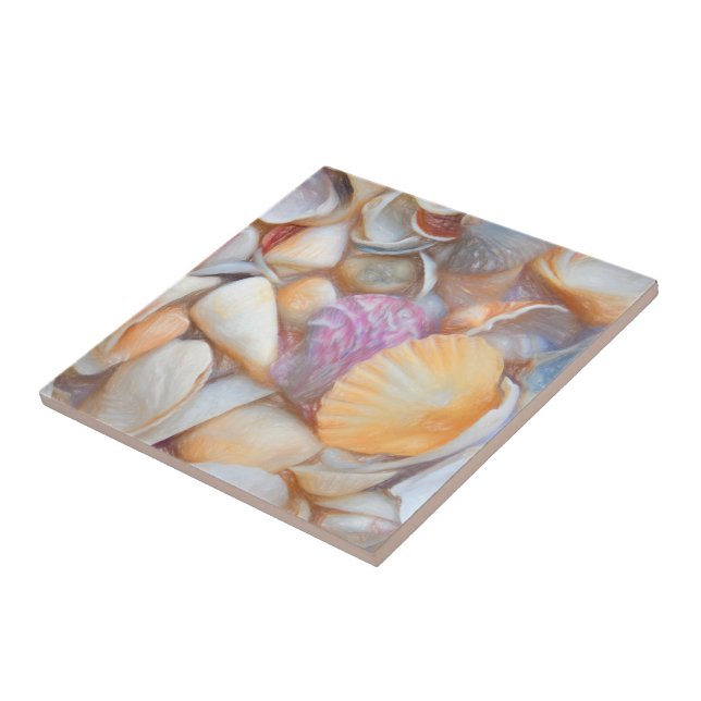 Sea Shells Ocean Beach Decoupage Art Design Ceramic Tile (Side)