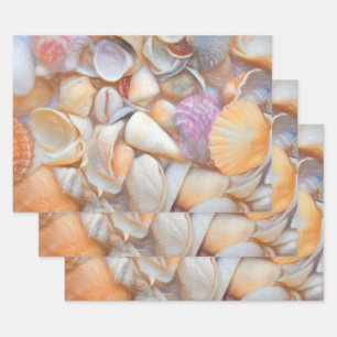 Sea Shells Ocean Beach Decoupage Art Design Wrapping Paper Sheets