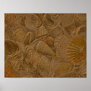 Sea Shells Ocean Beach Gold Elegant Decoupage Poster