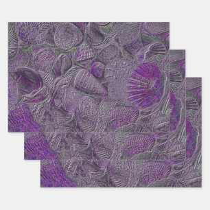 Sea Shells Ocean Beach Purple Gray Metallic Wrapping Paper Sheets