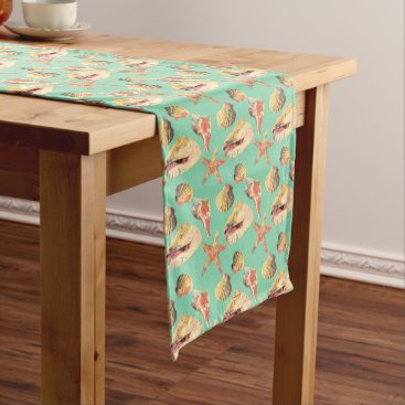 Sea Shells on Aqua Medium Table Runner Sea Shells on Aqua Medium Table Runner