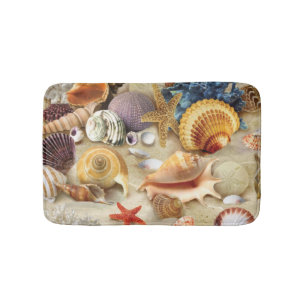 Sea shells on beach bath mat