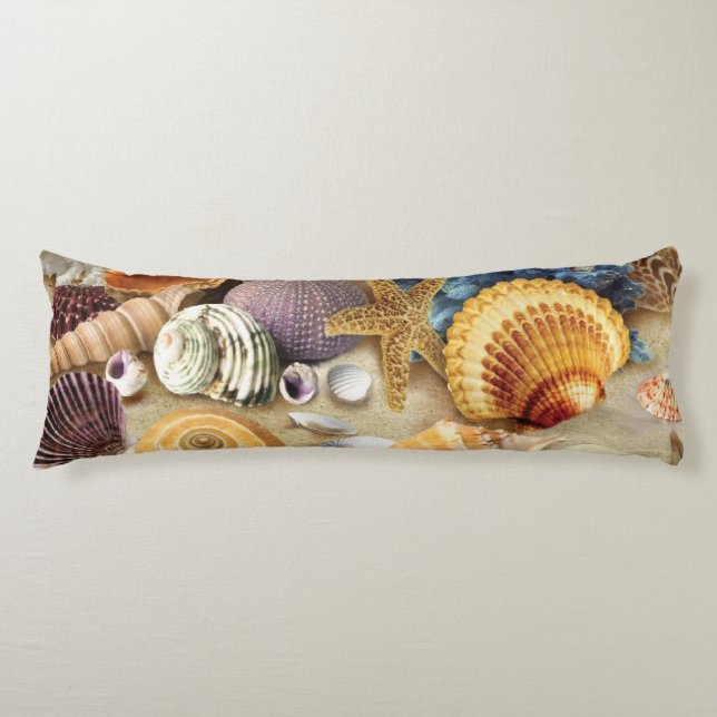 Sea shells on beach body pillow (Front)