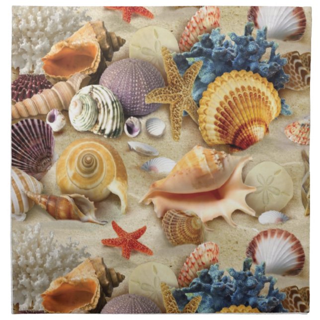 Sea shells on beach cloth napkin (Front)